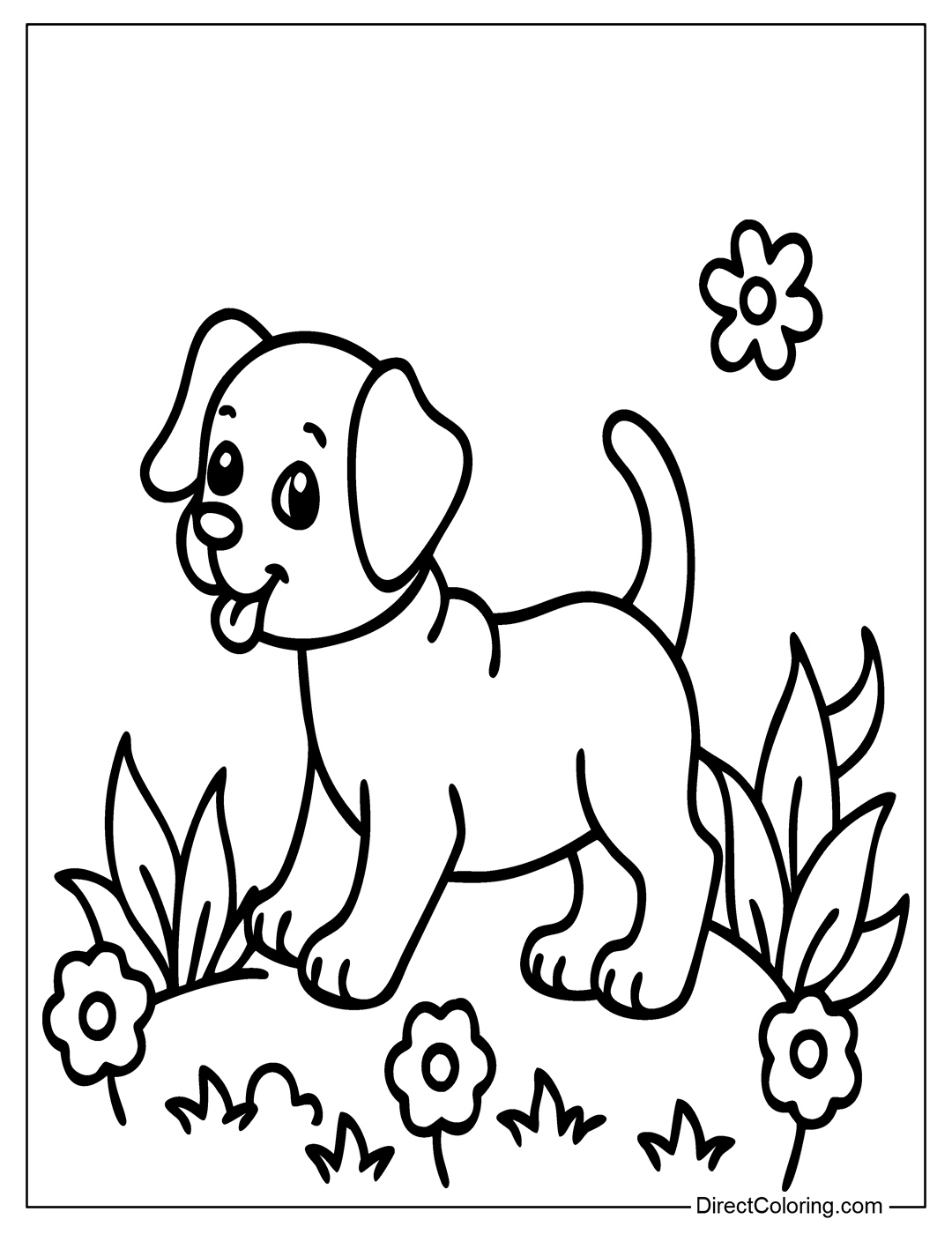 Cute Playful Puppy in Garden Coloring Sheet